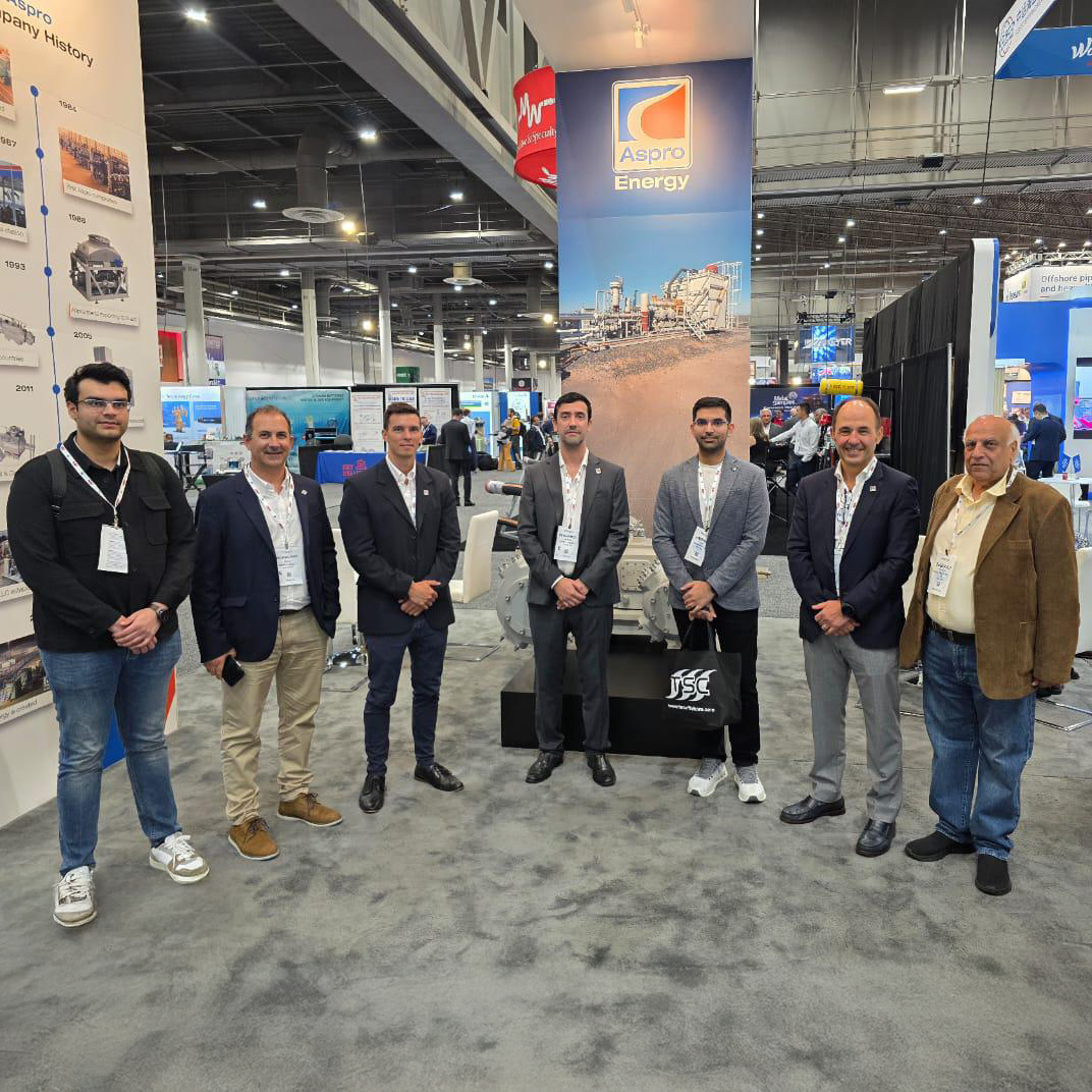 Aspro Energy executives—CEO and General Manager—during OTC 2025 in Houston